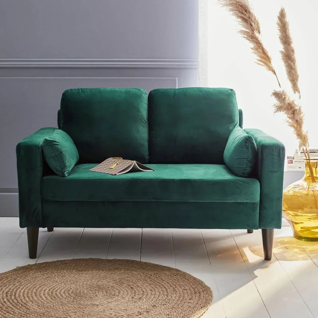 Bjorn Vintage 2-Sitzer Sofa Blau Samt Skandinavisches Design Schwarzes Holz