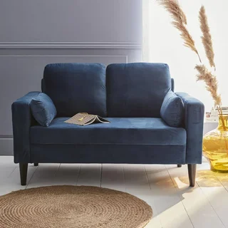 Vintage 2-Sitzer Bjorn Sofa Samt Blau Skandinavisches Holz