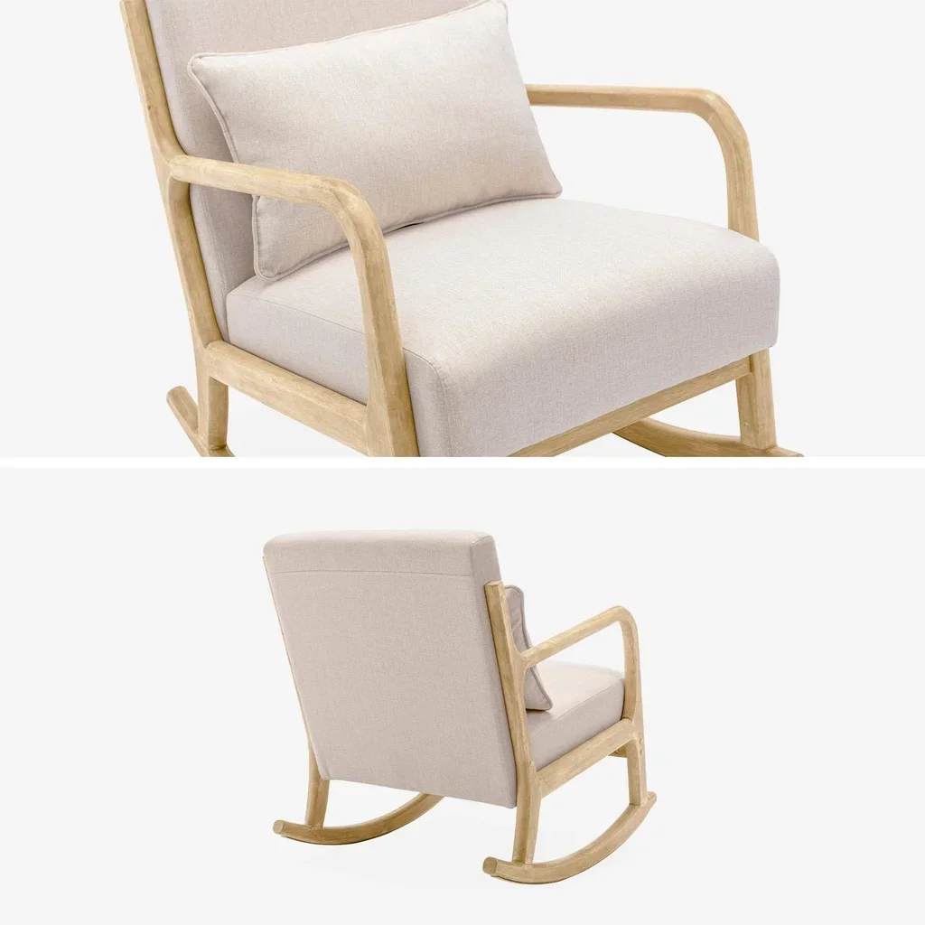 Fauteuil à bascule Lorens bleu en hévéa massif style scandinave