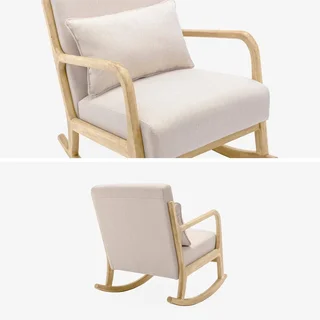 Fauteuil à bascule Lorens bleu en hévéa massif style scandinave