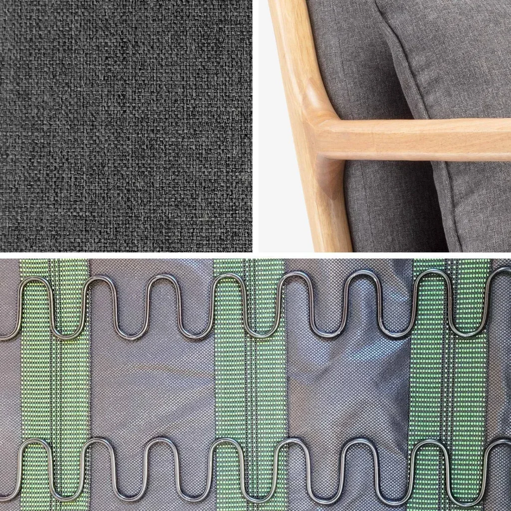 Fauteuil à bascule Lorens bleu en hévéa massif style scandinave avec coussin