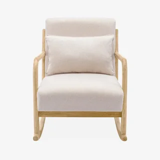 Fauteuil à bascule Lorens bleu en hévéa massif style scandinave
