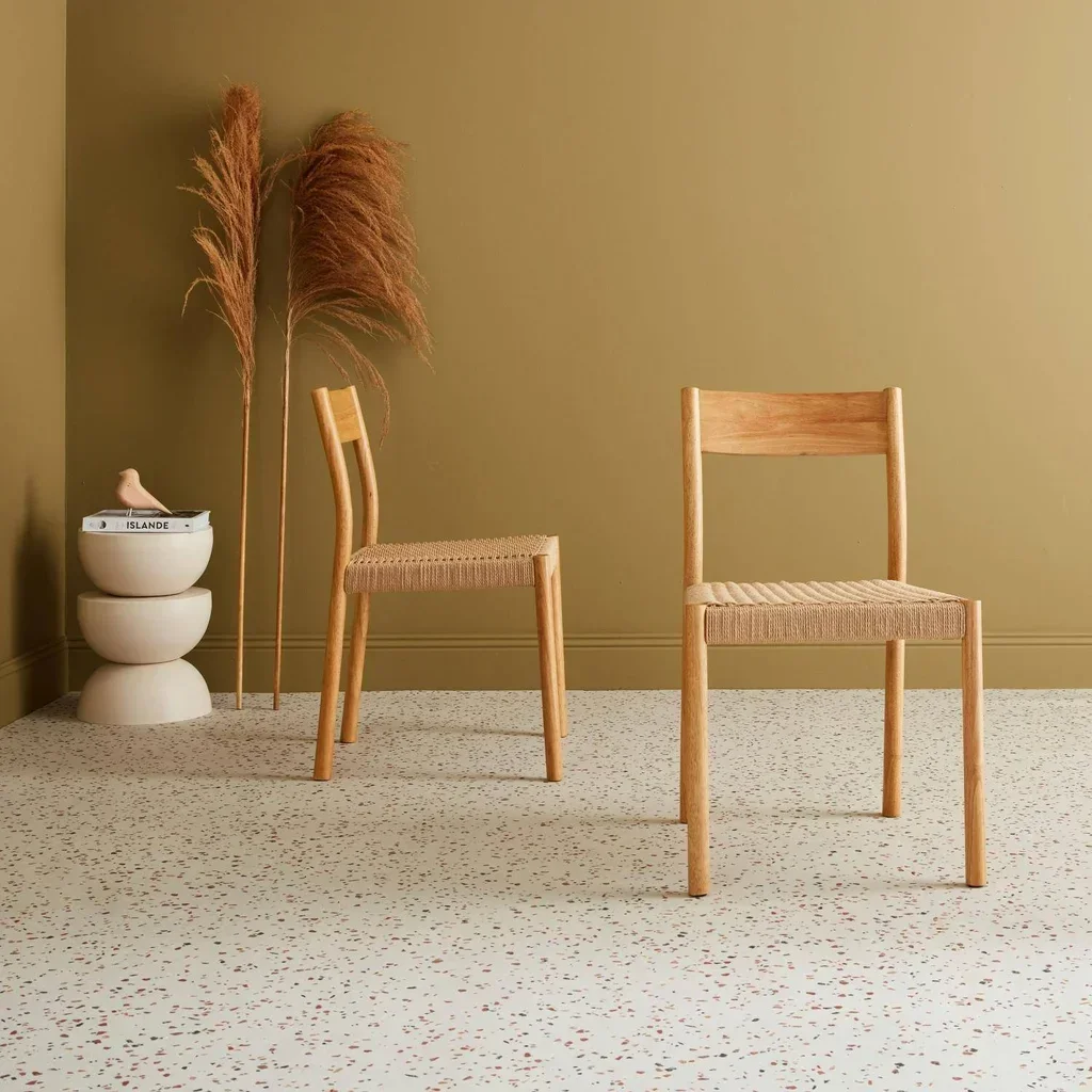 Chaise bois hévéa assise corde lot 2 Ella bohème naturelle