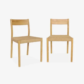 Chaise bois hévéa assise corde lot 2 Ella bohème naturelle