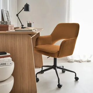 Chaise de bureau pivotante Jim en bouclette vintage avec roulettes