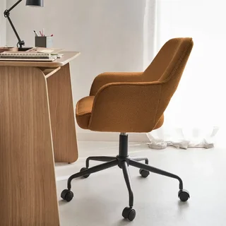 Chaise de bureau pivotante Jim en bouclette vintage avec roulettes