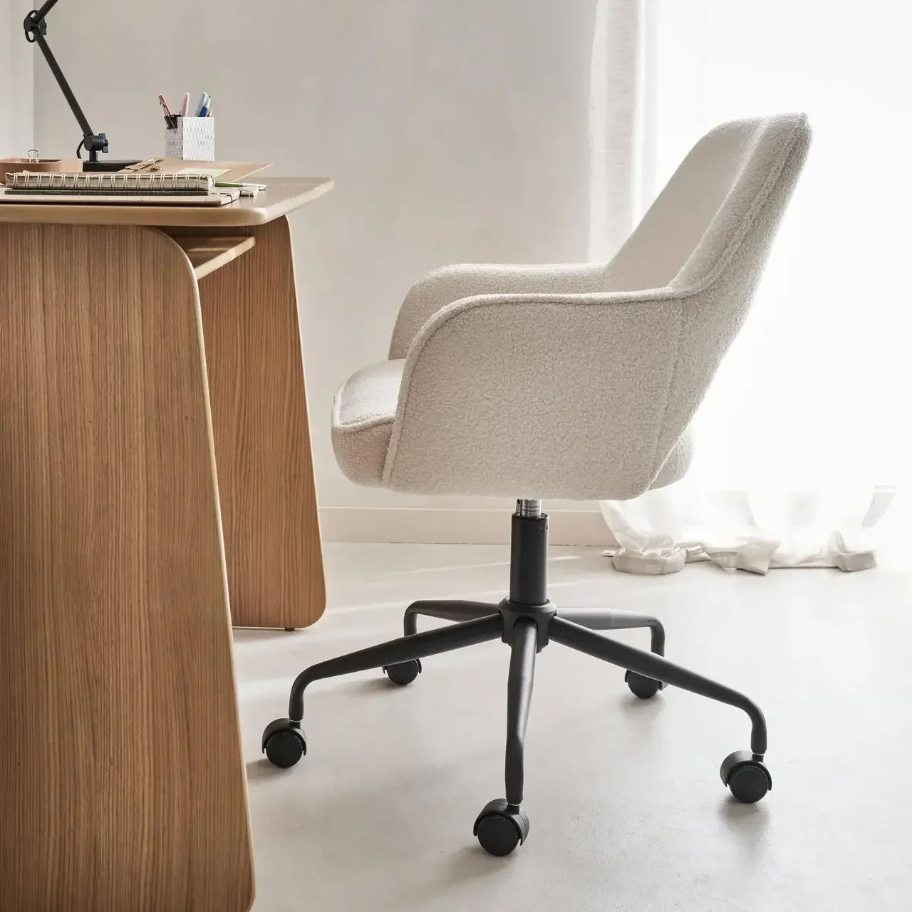 Chaise de bureau pivotante bouclette Jim vintage confort réglable