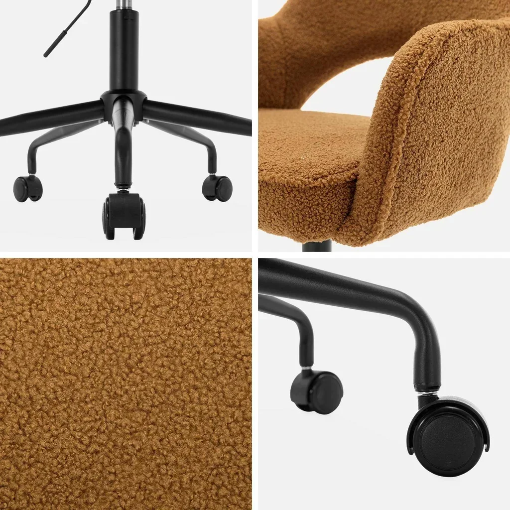Chaise de bureau pivotante Jim en bouclette vintage avec roulettes