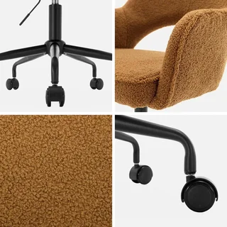 Chaise de bureau pivotante Jim en bouclette vintage avec roulettes