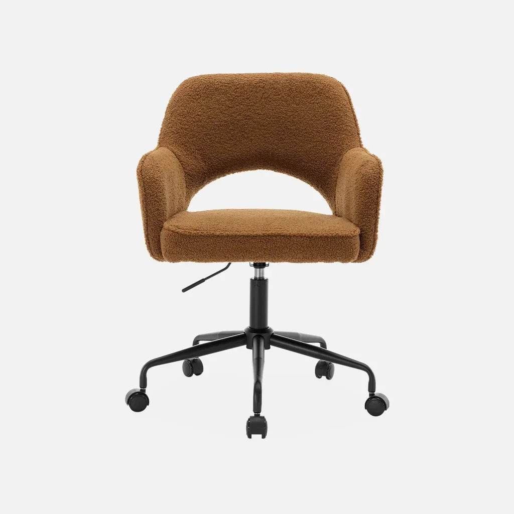 Chaise de bureau pivotante Jim en bouclette vintage avec roulettes