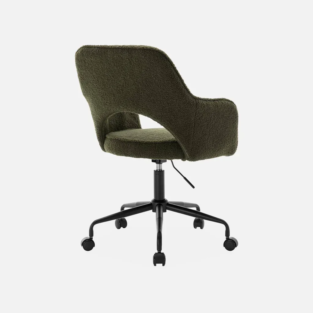 Chaise de bureau pivotante Jim en bouclette douce et vintage