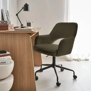 Chaise de bureau pivotante Jim en bouclette douce et vintage