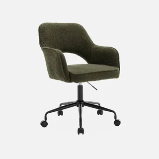 Chaise de bureau pivotante Jim en bouclette douce et vintage