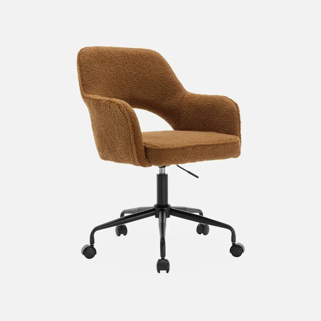 Chaise de bureau pivotante Jim en bouclette vintage avec roulettes
