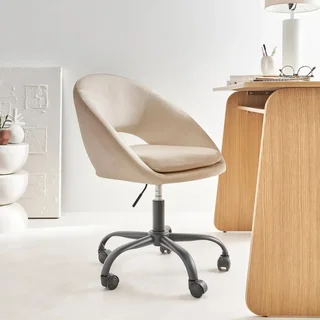 Chaise de bureau velours pivotante à roulettes design vintage Pam