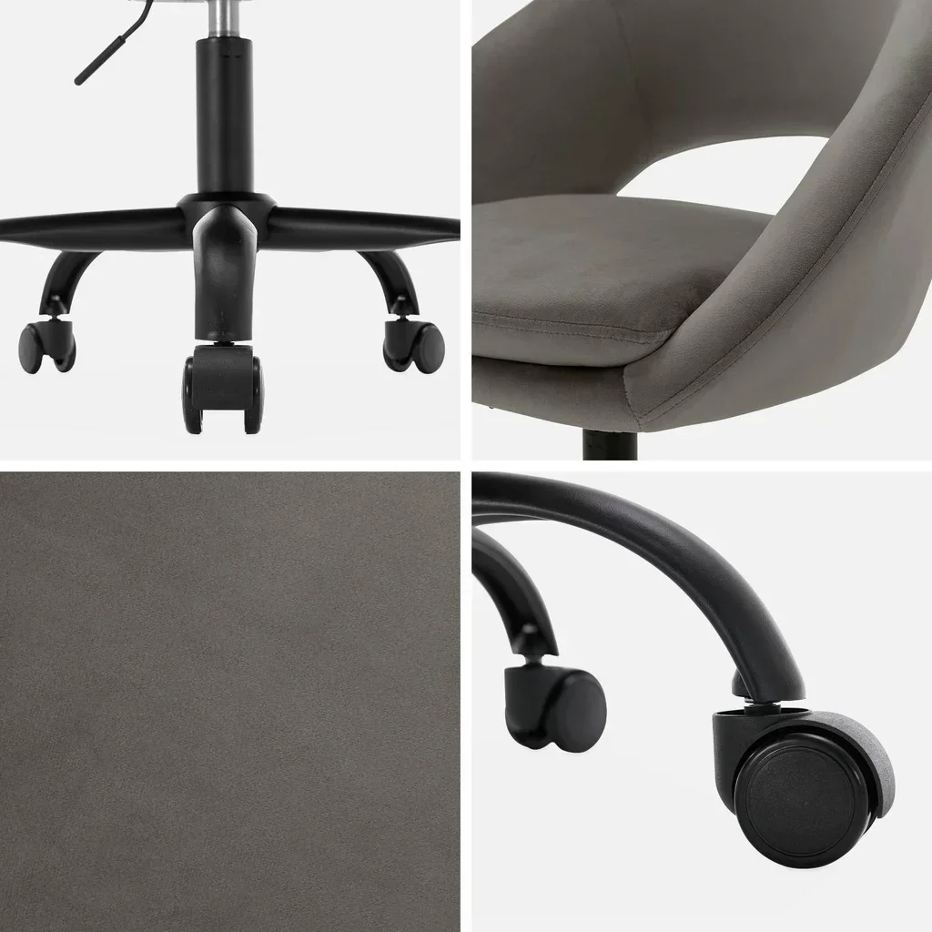 Chaise de bureau velours pivotante à roulettes style vintage Pam