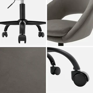 Chaise de bureau velours pivotante à roulettes style vintage Pam