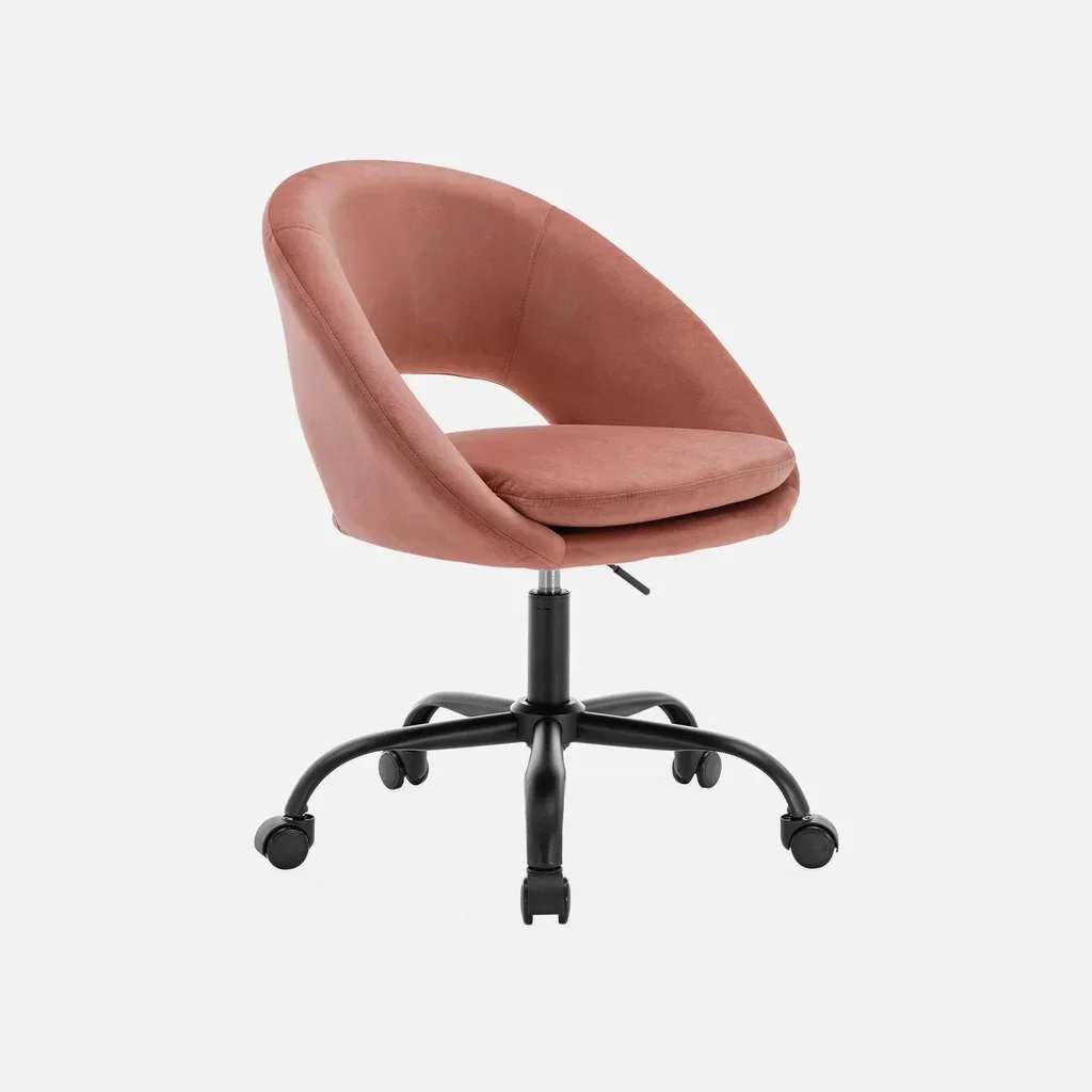 Chaise de bureau pivotante velours noir mat avec roulettes - Collection Pam