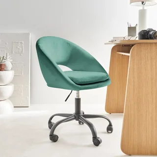 Chaise de bureau pivotante velours métal noir mat roulettes style vintage