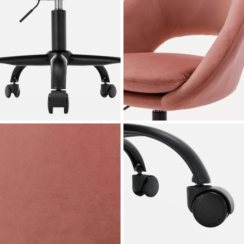 Chaise de bureau pivotante velours noir mat avec roulettes - Collection Pam