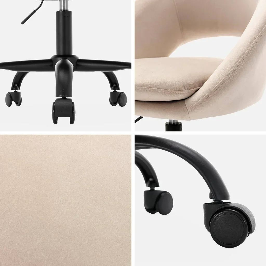 Chaise de bureau velours pivotante à roulettes design vintage Pam