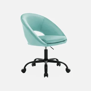 Chaise de bureau pivotante velours métal noir mat roulettes style vintage
