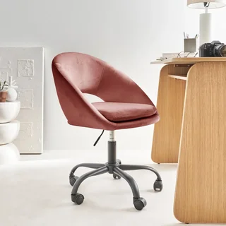 Chaise de bureau pivotante velours noir mat avec roulettes - Collection Pam