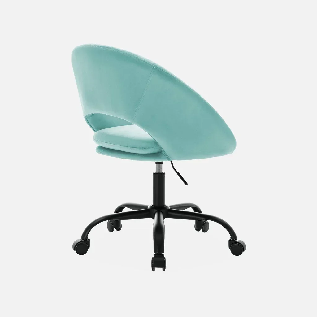 Chaise de bureau pivotante velours métal noir mat roulettes style vintage