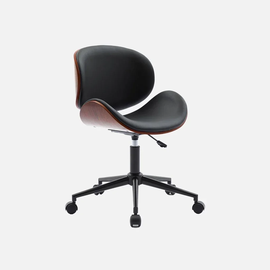 White bentwood office chair with faux leather and wheels