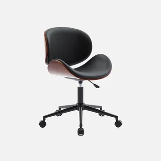 White bentwood office chair with faux leather and wheels