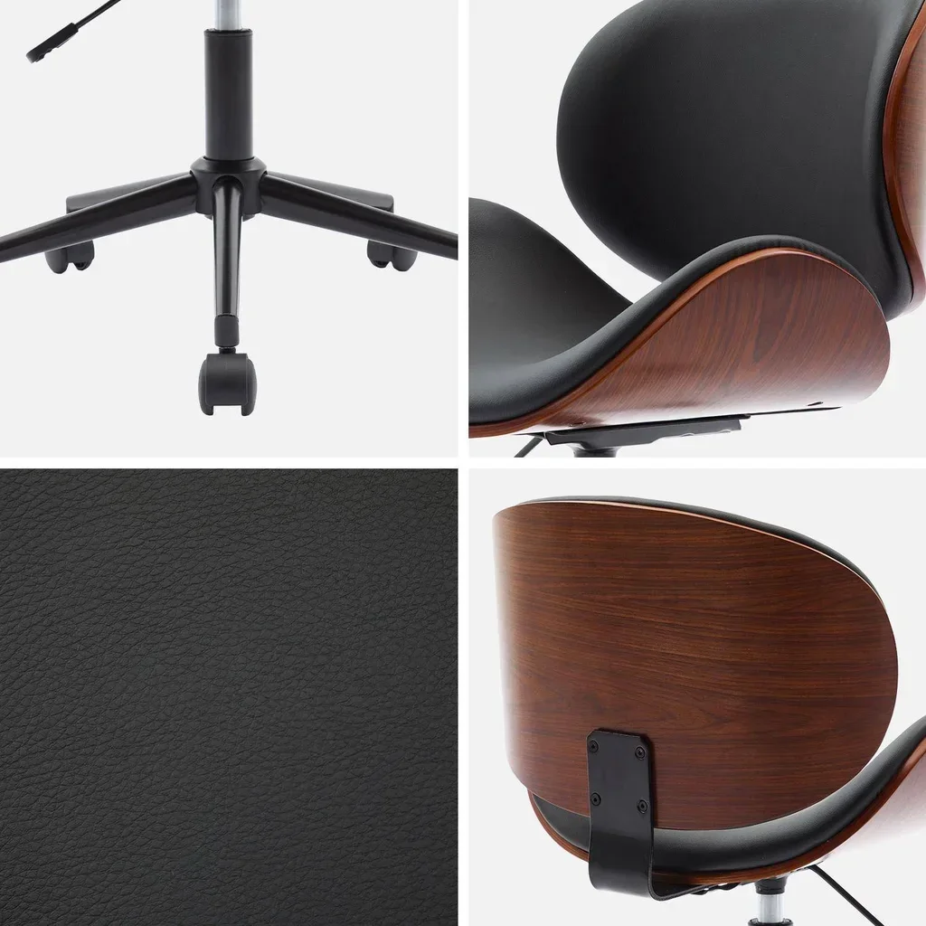 White bentwood office chair with faux leather and wheels
