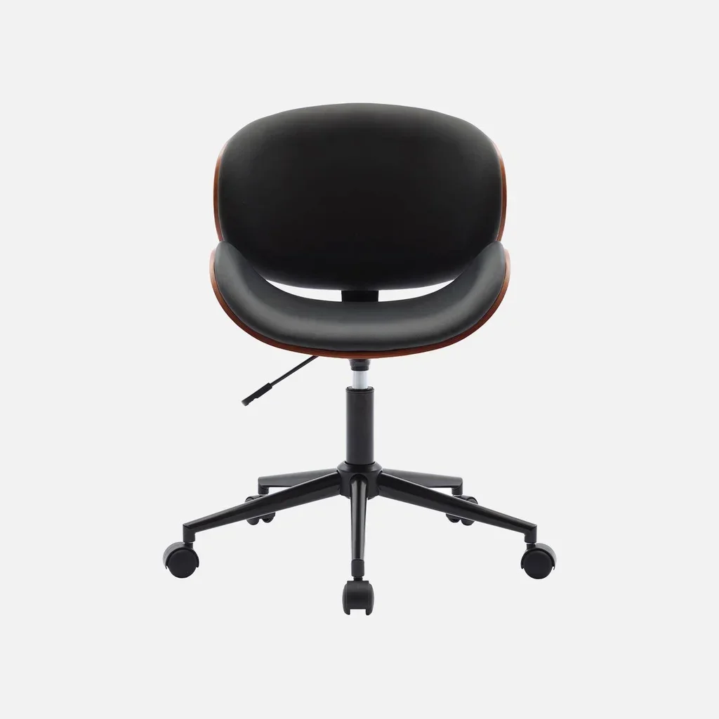 White bentwood office chair with faux leather and wheels