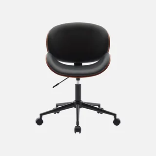 White bentwood office chair with faux leather and wheels
