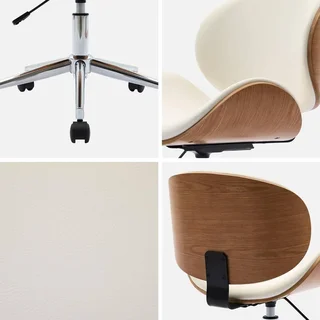 White bentwood office chair with faux leather and wheels