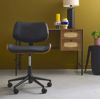 Chaise de bureau Ikaroch blanc bois courbé roulettes design
