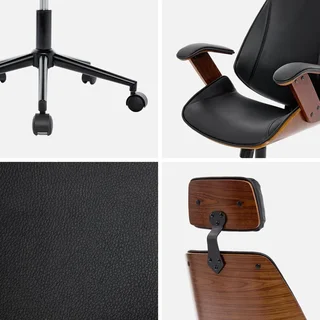 Silla de oficina ergonómica de madera curvada blanca con ruedas cuero sintético diseño
