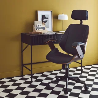 Silla de oficina ergonómica de madera curvada blanca con ruedas cuero sintético diseño