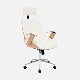 Silla Oficina Blanca Madera Curva Cuero Sintético Ruedas Diseño