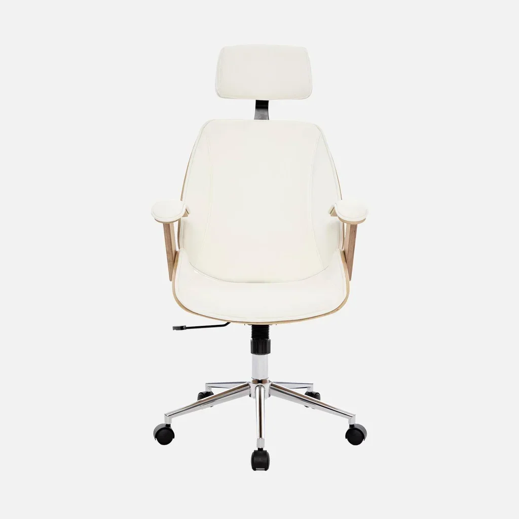 Silla Oficina Blanca Madera Curva Cuero Sintético Ruedas Diseño