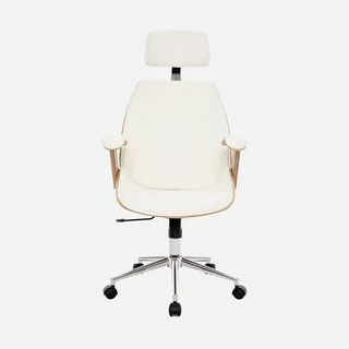 Silla Oficina Blanca Madera Curva Cuero Sintético Ruedas Diseño