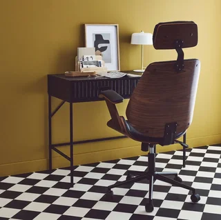 Silla de oficina ergonómica de madera curvada blanca con ruedas cuero sintético diseño