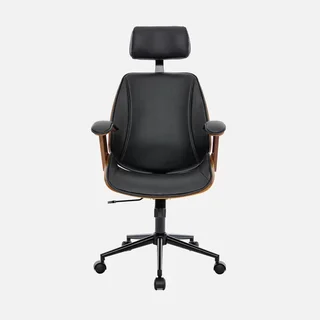 Silla de oficina ergonómica de madera curvada blanca con ruedas cuero sintético diseño