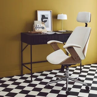 Silla Oficina Blanca Madera Curva Cuero Sintético Ruedas Diseño