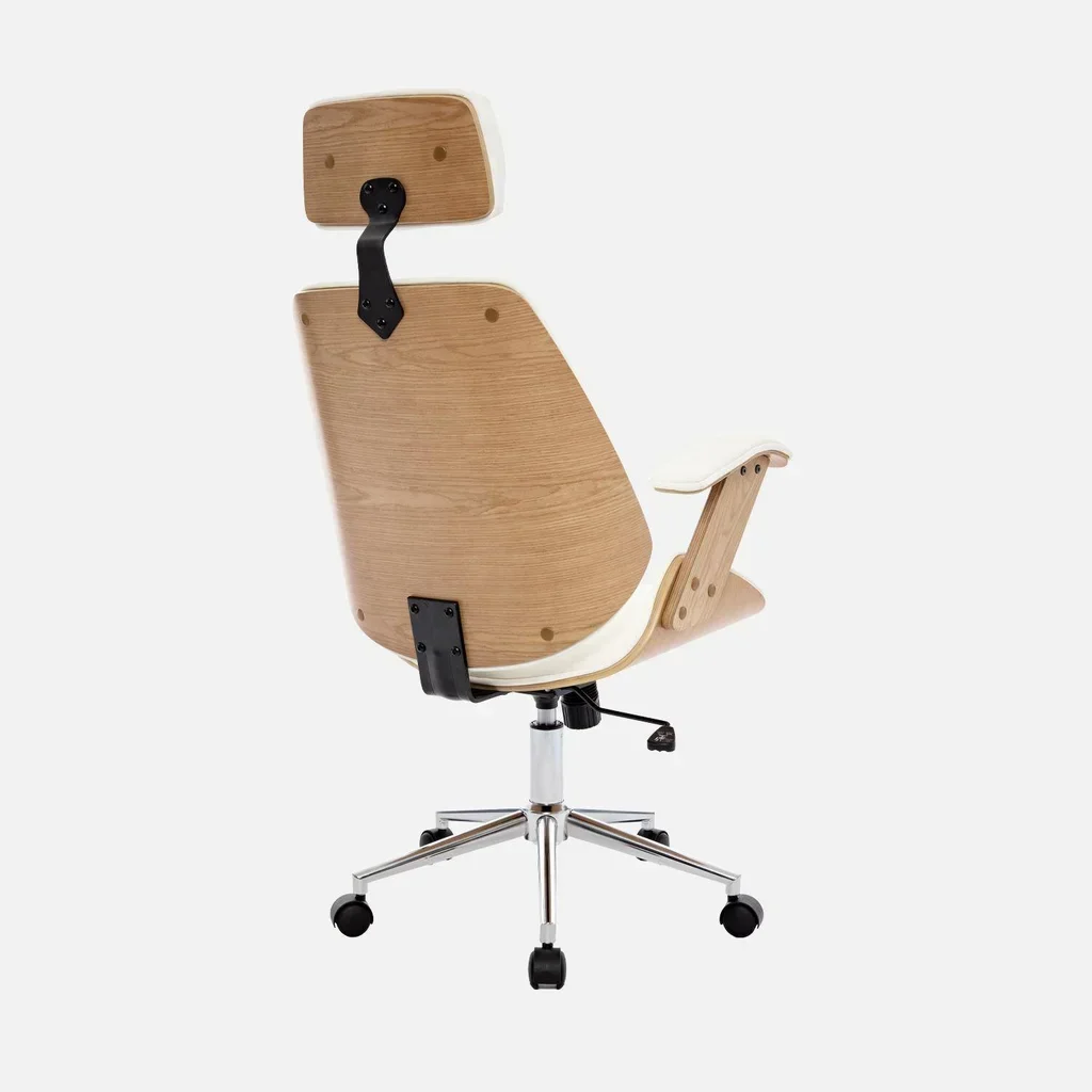 Silla Oficina Blanca Madera Curva Cuero Sintético Ruedas Diseño
