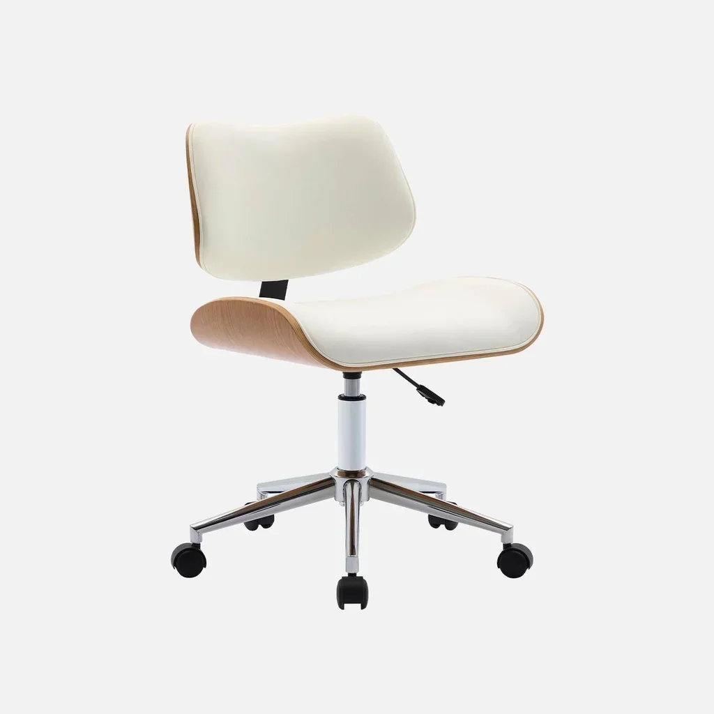 Chaise de bureau Ikaroch blanc bois courbé simili cuir à roulettes