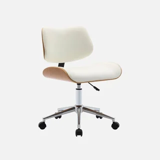 Chaise de bureau Ikaroch blanc bois courbé simili cuir à roulettes