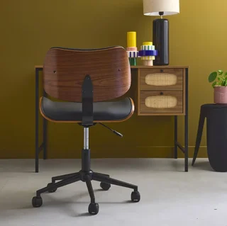 Chaise de bureau Ikaroch blanc bois courbé roulettes design