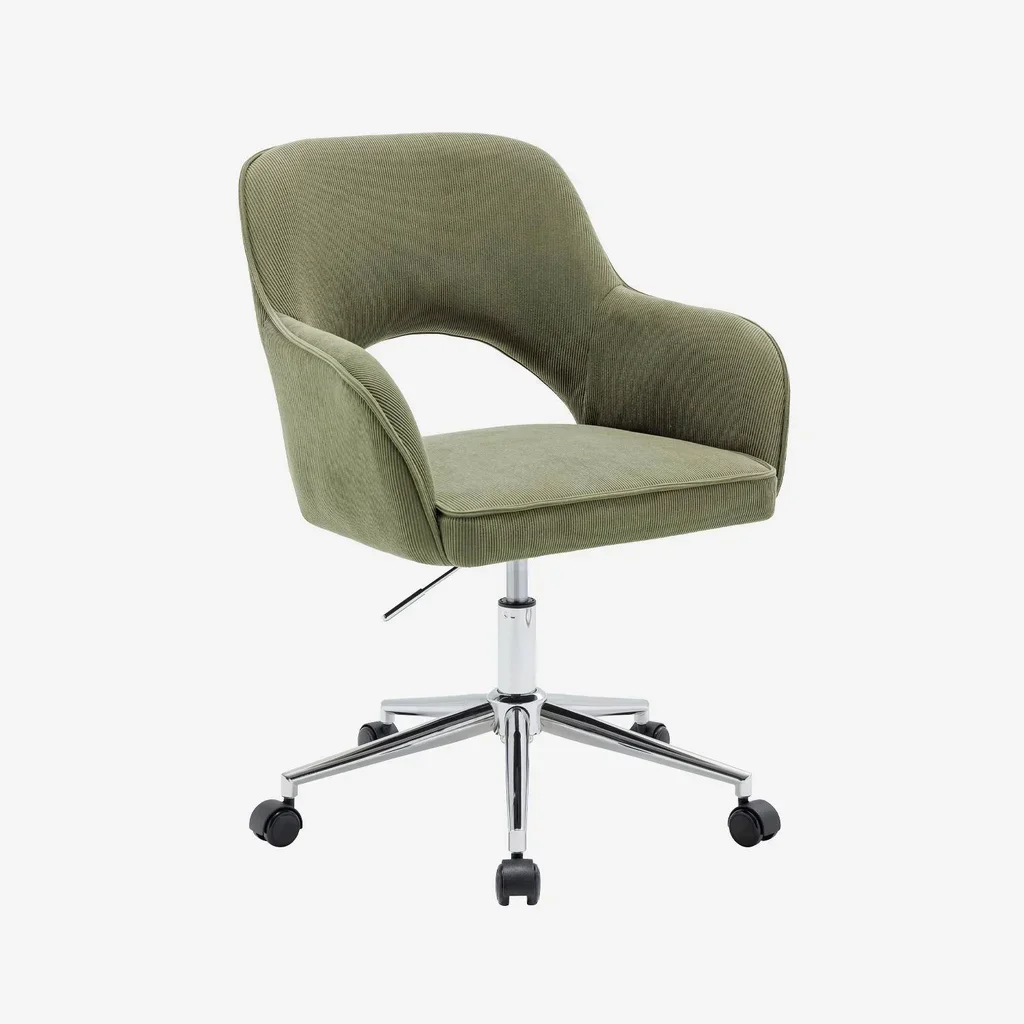 Sedia da Ufficio Velluto a Coste Cachi Base Cromata con Ruote Jim