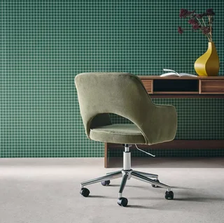 Sedia da Ufficio Velluto a Coste Cachi Base Cromata con Ruote Jim