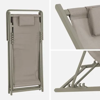 Chiliennes pliantes acier multi-positions avec coussin kaki lot de 2